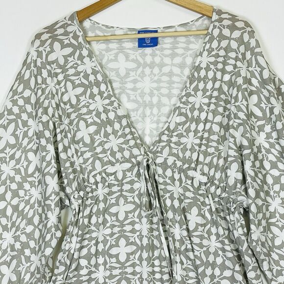 Pine Cone Hill Fine Linens White Grey Leaf Print Knit Dress Womens Medium Large - Picture 2 of 8